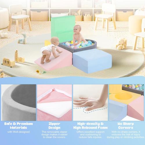 Toddler Climbing Toys Indoor, Baby Foam Climbing Blocks with Ball Pit for 1-3 Years Old, 6-Piece Soft Play Set Climbing Blocks, Climb Crawl Activity Play, Birthday (Balls not Included)