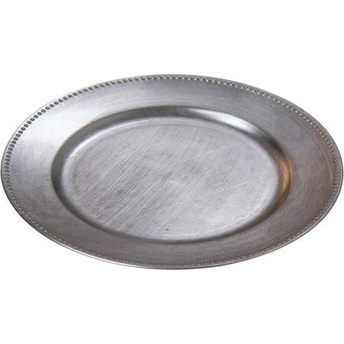 12 Pack 13 Silver Plastic Beaded Charger Plates - 12 pcs 13 Inch Round Wedding Party Decroation Metallic Charger Plates (Silver, 12)