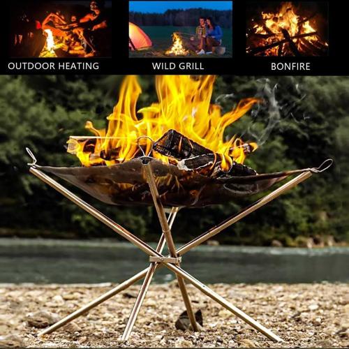 22 Inch Portable Outdoor Fire Pit with Carrying Bag,Foldable Stainless Steel Mesh Fireplace Wood Burning Collapsible Fireplace for Camping Outdoor Hiking BBQ Picnic