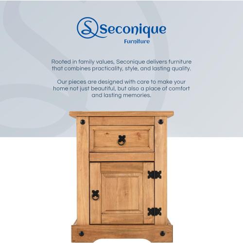 Corona 1 Drawer 1 Door 17-Inch Wide Bedside Table - Reforested Wood Single Nightstand - Smart Space-Saving Compact Furniture - Easy to Assemble - Seconique
