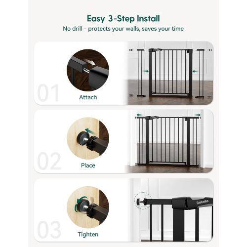 Babelio Extra Wide Baby/Dog Gate PressGuard P7, 29-55 Auto Close for The House and Doorway, Safety Pressure Mounted Pet Door, NO Need Tools and Drilling, Black