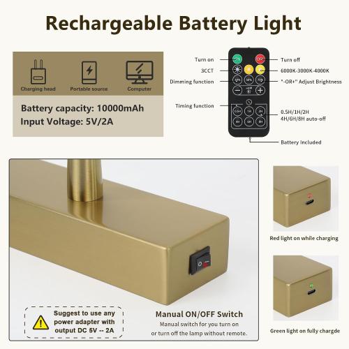 Joosenhouse Battery Operated Picture Light, Wireless Gallery Light with Remote Control and Dimmable Timer Off Function, Rechargeable Painting Art Light, 23.23 Inch Brass Wall Sconce