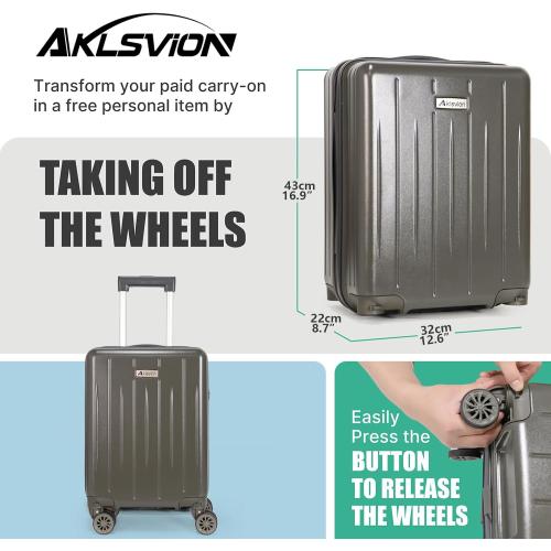 18-inch Carry-on Boarding Luggage: Equipped with Movable Wheels, TSA Approved,Under the Seat, Hard Shell Construction, Lightweight Bag with Essential Accessories (Greenish Grey)