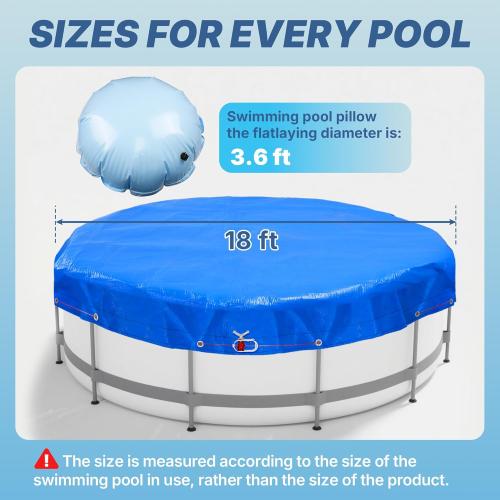 Size 18' Round Pool Cover for Above Ground Pools - Winter Above Ground Pool Cover Kits with 3.6' Pool Pillow, 12 Pool Cover Weights, Wirerope & Rope Tensioner and Hooks, Pool Winter Cover Accessories