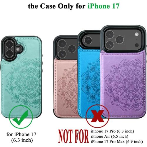 MMHUO for iPhone 17 Case with Card Holder,Flower Magnetic Buttons Protective Wallet Case for Women for iPhone 17 (6.3 Inch),Rose Gold