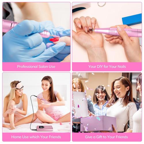 Pink Lavinda Nail Drill 35000 RPM, Cordless Rechargeable Electric Nail File Machine, Professional Efile for Acrylic Nails, Gel Polish, Cuticle Removal, Home and Salon (Pink)