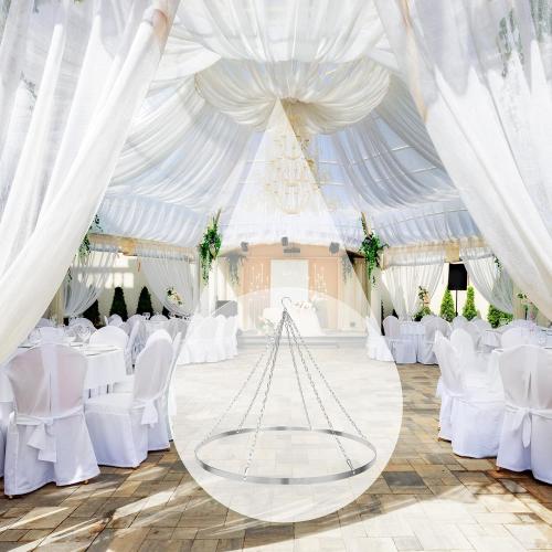 24 Inch Silver Ceiling Drapes Hanging Kit for 6 Panels, Metal Canopy Hoop Hardware Set for Wedding Ceiling Draping Fabric, Indoor & Outdoor Decoration (24 inch)