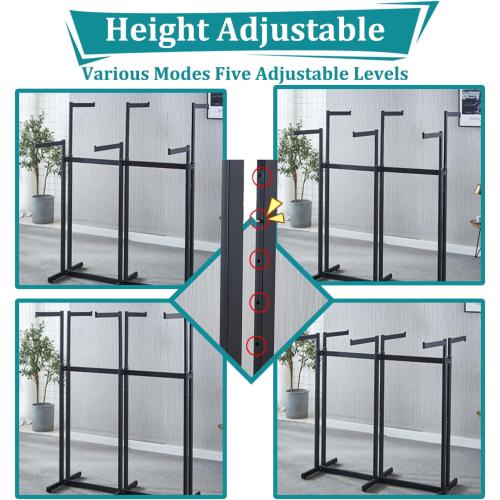 Retail Clothing Display Racks, Black Heavy Duty Garment Rack with Wheels | Floor Standing Metal Display Racks, 6 Straight Arms Clothing Rack for Hanging Clothes, Boutiques Adjustable Shirt Rack