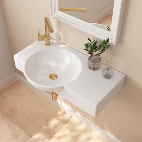 Size 30'' x 18'' Color White  Rectangular Vitreous China Wall Mount Bathroom Sink with Faucet Hole