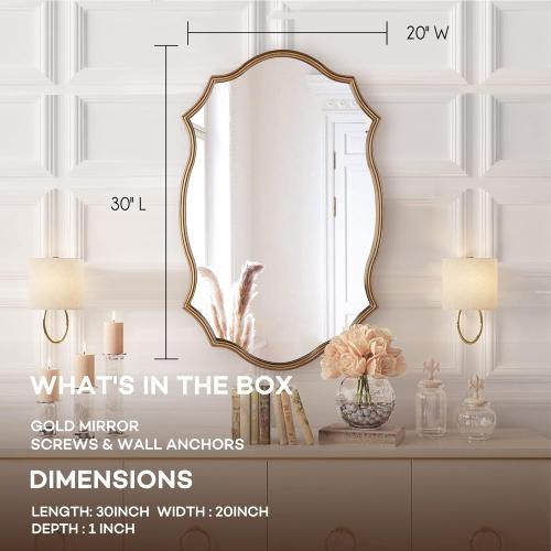 Wall Mirror in Vintage Golden, Decorative 20x30 Accent Vanity Mirrors, Wall Mounted Mirror Antique Brass Metal Frame for Living Room Bedroom Bathroom Entryway Stairway Kitchen