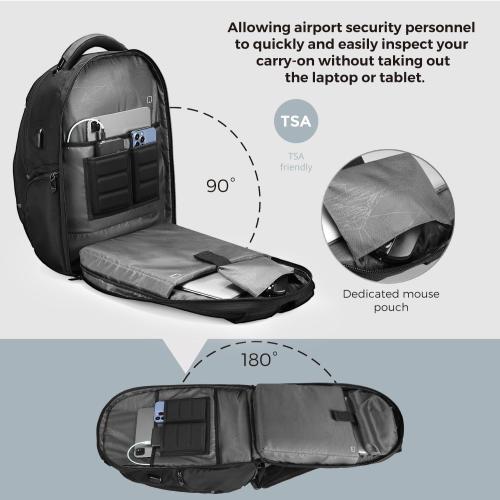 Swissdigital Design Tech Compact Slim Business Backpack for Men with Apple Find My, USB Charging Port, RFID Protection, TSA Friendly, Limited Fit for Thin 17 Inch Laptop, Black | SD1644FB-01