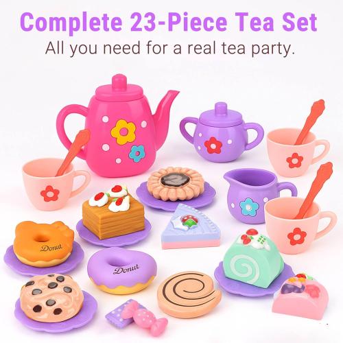 Lajeje Toddler Tea Party Set for Girls Ages 3-5, 23-Piece Pretend Play Tea Set for Kids with Teapot, Cups, Plates & Desserts, Perfect Size for Little Hands, Birthday for Girls