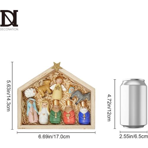 DN DECONATION Nativity Figurines Set, 11Pcs Resin Holy Family Scene - Colorful Mini Christmas Nativity Decor for Christmas Indoor Tabletop, Shelf, and Home Holiday Display
