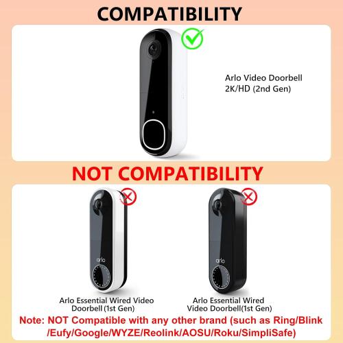 Anti-Theft Doorbell Mount Compatible with Arlo Video Doorbell 2K/HD (2nd Gen), No-Drill Mounting Bracket Secure Holder for Apartment Home Office with Enhanced Protection for Arlo Doorbell Camera