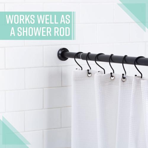 Home Details 42-74” Inch Tension Curtain Rod | Adjustable | Expandable | No Tools Required | Window Curtains | Bathroom Shower Curtains and Liner | Matte Black