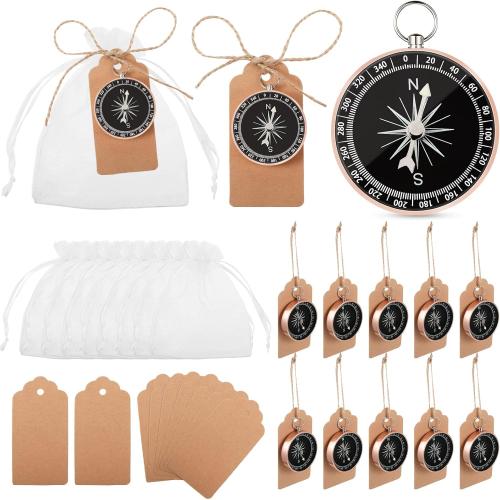 TaoBary 60 Pcs Compasses Halloween Christmas Wedding Party Favors Set Mini Compass Souvenir Nautical with Kraft Tags and Organza Bag for Guests Birthday Nautical Travel Party Souvenir Gift(Rose Gold)