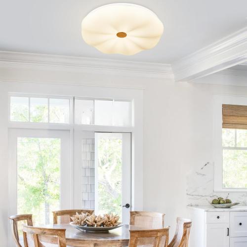 DLLT 48W Dimmable LED Flush Mount Ceiling Light, 20 Inch Close to Ceiling Light Fixtures with Remote, Modern Flower Cream Ceiling Lamp for Living Room Dining Room, 3000K-6000K Color Changeable, Timing