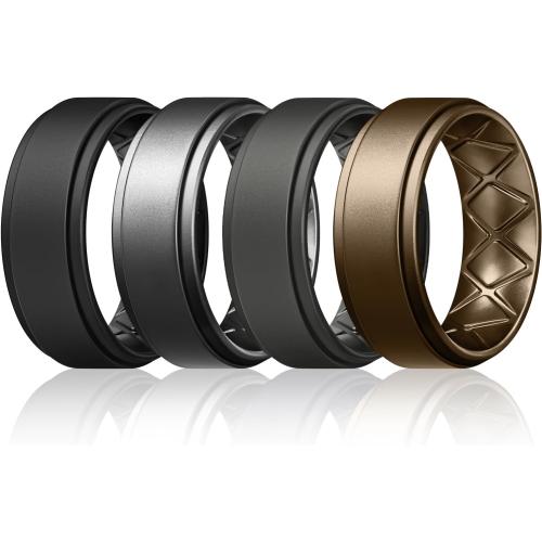 Egnaro Mens Silicone Wedding Rings 8mm x 2mm, Step Edge Rubber Engagement Bands 1/4/7 Multipack Comfort For Workout Travel