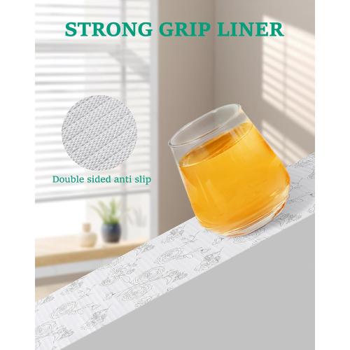 Shelf Drawer Liner for Kitchen Cabinets Non-Adhesive Shelf Liner Paper Non-Slip Strong Grip Drawer Liner Cabinet Liners Thickened Easy to Clean for Tool Box Pantry (Flower, 12In x 10FT), Gray