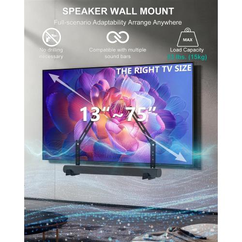 WALI Universal Soundbar Mount for TV, Heavy-Duty Bracket for Mounting Above or Below Screen, Length Up to 16.7,Fits Samsung,Sony,Bose,LG,Vizio,Roku,Vizio,Bose & More (SBR206)