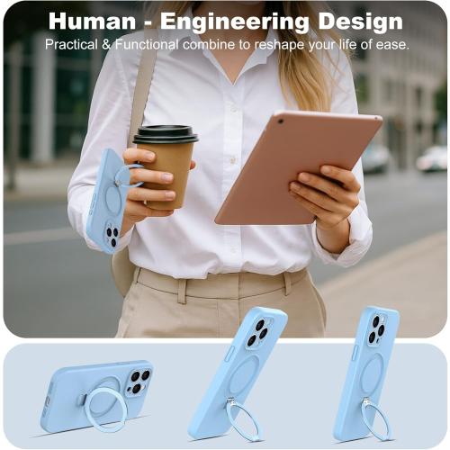 IYH for iPhone 15 Case, Magnetic Stand, Liquid Silicone(Light Blue) | [16FT Drop Protection] [Invisible Magnetic Stand] [MagSafe Compatible] [Liquid Silicone] [Slim Profile]