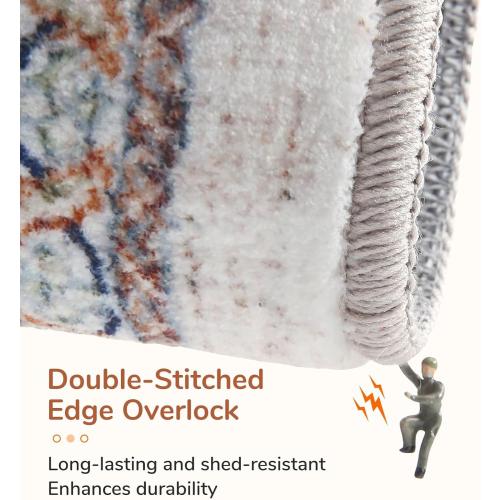 OPPODREAM Soft 10x14 Area Rugs, Neutral Washable Rugs 10x14 with Non Slip Backing, Low-Pile Faux Cashmere 10 x 14 Carpet, Cream White & Blue & Light Brown