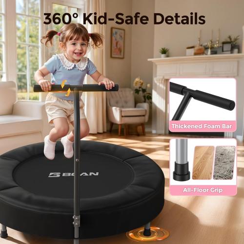 BCAN 36'' Toddler Trampoline, ASTM Certified - Kids Trampoline for Ages 1-6, Foam Handle & Safe Thickened Cover, Mini Trampolines for Kids Indoor, Easy to Assemble