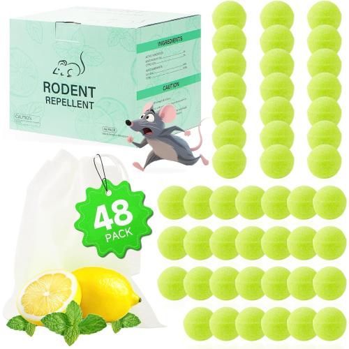Pest Rodent Repellent, 48 Pack Peppermint Oil Repellent for Mouse, Rodent, Mice, Rats, Spider, Pest Control Indoor & Outdoor Use, Natural Mouse Deterrent Replace Traps Family & Pet Safe