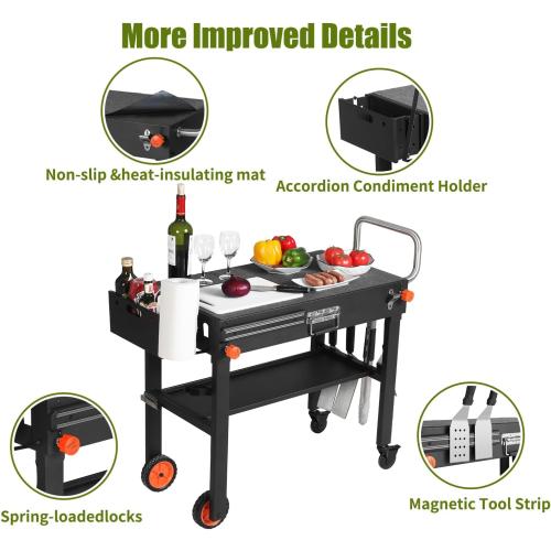 Portable Outdoor Grill Table, Blackstone Grill Stand Solid and Sturdy 31W x 17D, Movable Kitchen Cooking Prep BBQ Cart with Wheels, Folding Cart for Ninja, Blackstone Griddle 17/22 etc