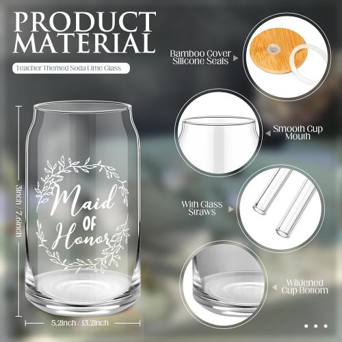 Irenare 48 Pcs 8 Set Bridesmaid Proposal Gifts Maid of Honor Gifts16oz Glass Cups Cosmetic Makeup Bags Invited Cards Scrunchies Hair Knotted Bracelets Diamond Pens(Classic Style,Green)