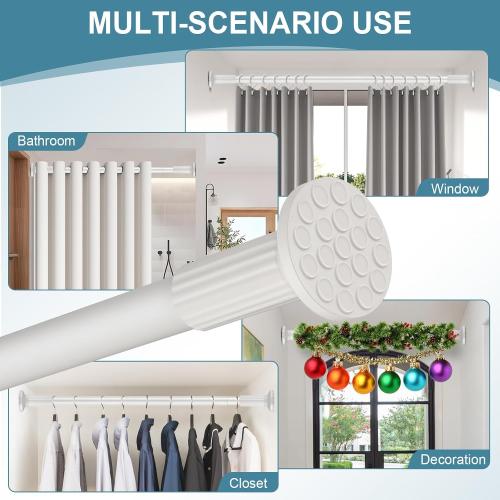 ZOCONE Tension Curtain Rod 51-168 In (4.25-14 Ft), Extra Long Outdoor Curtain Rod for Patio, Shower Curtain Rod No Drilling for Bathroom Windows, Heavy Duty Garland Tension Rod Renter Friendly, White