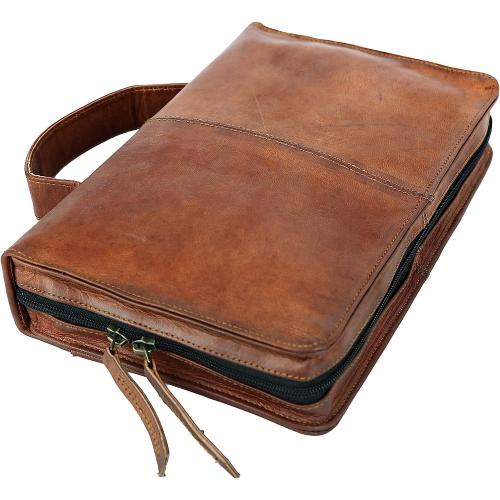 Leather Bible Cover Book Cover Planner Cover with Handle and Back Pocket (Small)