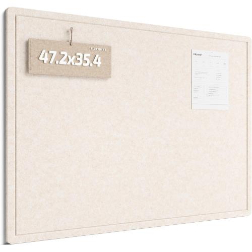 Fluxynara Large Bulletin Board, 47.2 x 35.4 Cork Board Alternative with 24 Safe Removable Adhesive Tabs, Foldable Felt Pin Board for Home Office, Classroom, Bedroom,Entryway for Walls— Oatmeal
