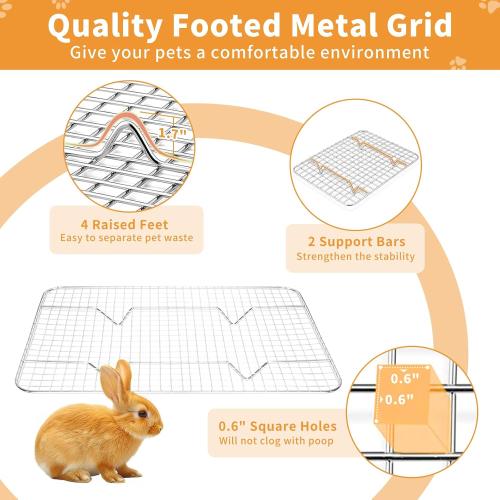 XXL Rabbit Litter Box, 23.6 L x 15.7 W x 12.4 H Stainless Steel Rabbit Litter Box with Lid, Hay Feeder with Hooks, Footed Metal Grid, Easy to Clean for Medium and Large Rabbits