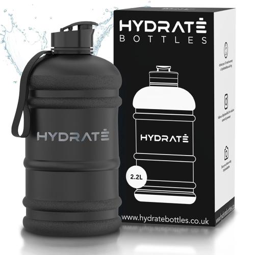 HYDRATE XL Jug 74 Oz Water Bottle - BPA Free, Leak Proof, Flip Cap, Ideal for Gym - Clear Water Container with Extra Strong Material - Perfect for Sports, Rugby, and on the Go (Matte Black, 2.2L)