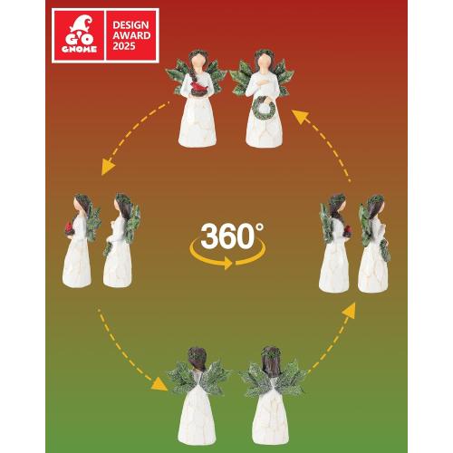 GoGnome Set of 2 Sparkling Christmas Angel Figurines with Glitter Wings and Festive Accents - 5.1'' Ornaments Perfect for Holiday Decor Christmas Decorations (Xmas Angels)