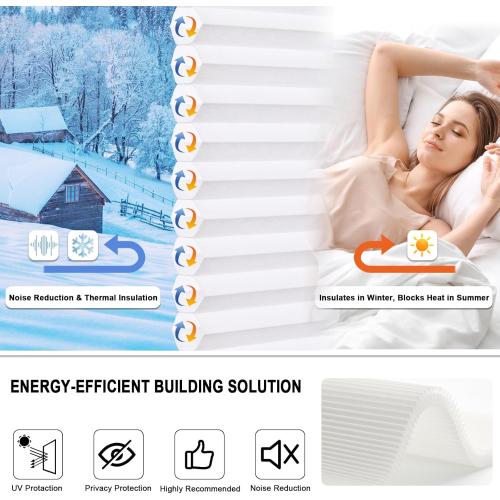 No Drill Cellular Shades for Indoor Windows, Thermal Insulating & Noise Reducing Honeycomb Blinds, Cordless Free Stop Blinds Light Filtering, White, 38 1/2 W x 64 H