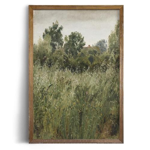 Rustic Farmhouse Wall Art Decor - 24x36 Large Unframed Rolled Canvas - Boho Landscape Picture - Spring Summer Cottagecore Nature - French Country Kitchen Print Poster - Green Meadow Tree Oil Painting
