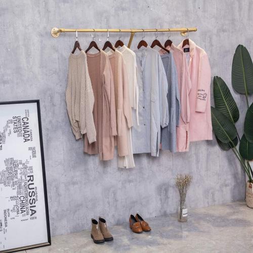Industrial Pipe Wall Mounted Clothes Hanging Shelves System,Metal Clothing Towel Rack,Garment Rack Perfect for Retail Display,Closet Organization (Gold, 71 L x 11.8 D)