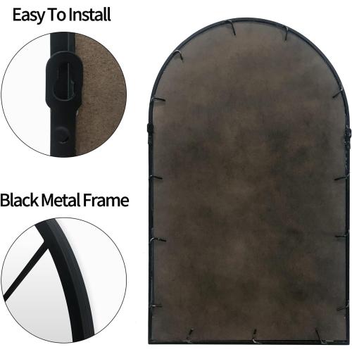 HQiJun Black Arched Window Mirror, Farmhouse Decorative Wall Mirrors for Living Room, Bedroom, Entryway, Bathroom Vanity, Fireplace Mantel, Window Pane Mirror Wall Decor (Black, 31.5 x 20 x1)