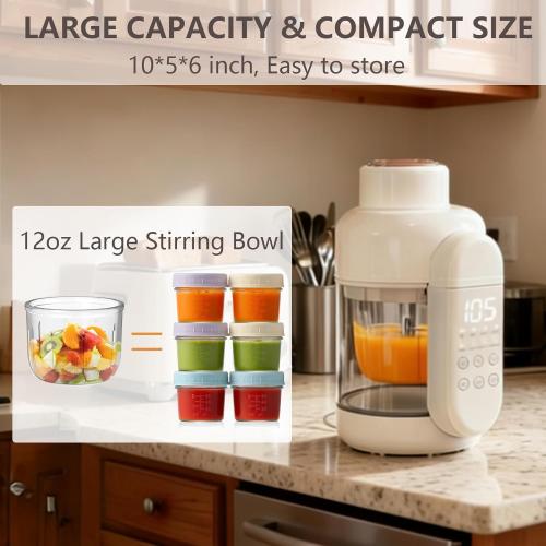 Baby Food Maker Glass 12oz Steamer and Blender Glass Reservoir & Bowl 9 in 1 Baby Puree Maker with Stainless Steel Blades Dishwasher Safe Food Blender, Timer, Recipe