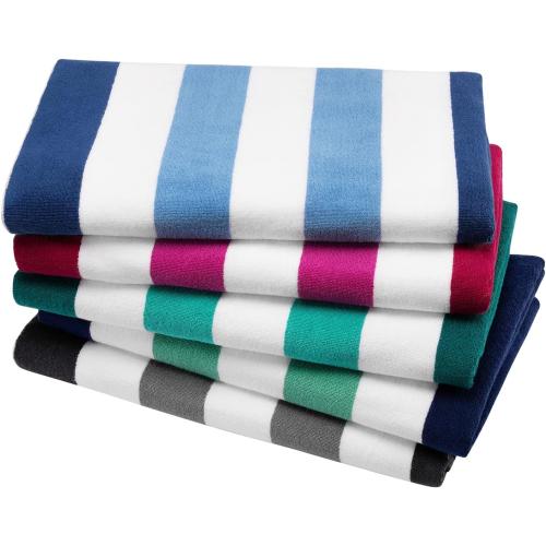 2 Bornbay Cotton Oversized Beach Towel - Extra Large 40X70 Plush Thick Pool Towel, XL Fluffy Stripe Beach Towels Teal Swimming Towel for Adults Mens Women (White Teal Blue)
