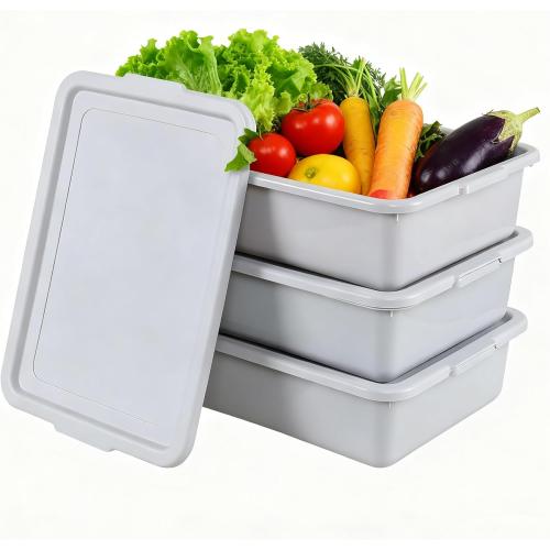 Zopnny 3 Pack Bus Tubs Commercial, 13 L Tubs with Lids, Grey