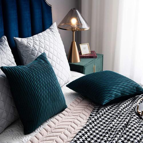 18x18 Teal Throw Pillow Cases: 2 Pack Original Striped Velvet Square Decorative Pillow Covers for Farmhouse Couch