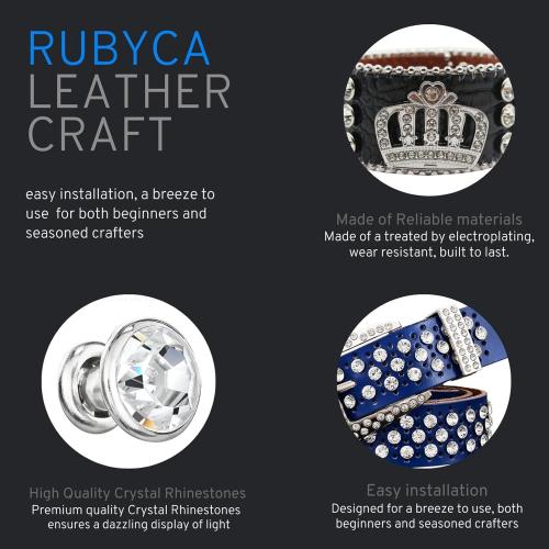 RUBYCA 600 Sets Czech White Clear Crystal Rhinestone Rapid Rivets Silver Color Metal Studs DIY LeatherCraft Kit for Clothing, Wedding, Art and Crafts with a Leather Hole Punch Tool