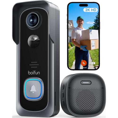 BOIFUN Video Doorbell Camera Wireless – No Subscription Required, 2K HD