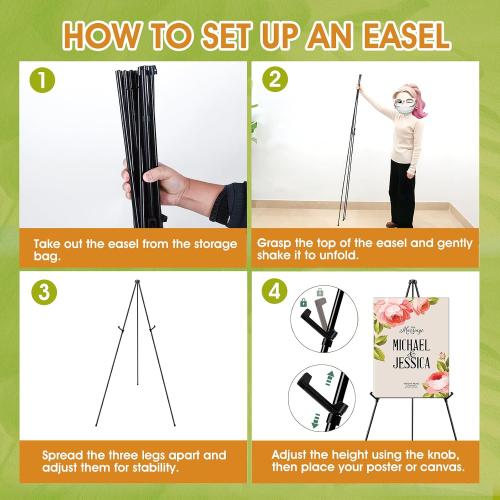 AROIC 63 Easel Stand for Display, 3 Pack Portable Foldable Metal Easel, Easels for Signs Wedding Logos,Arts, Painting,Adjustable Floor Easels with 3 Storage Bag