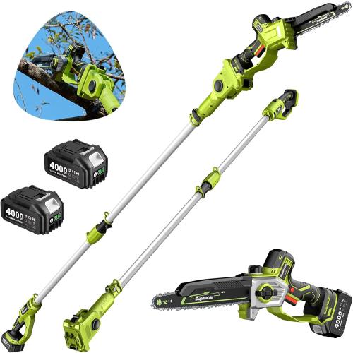 10 Inch Electric Pole Saws for Tree Trimming, 1000W Brushless Pole Saw and Mini Chainsaw 2 in 1, 2*4000mAh Battery, Lightweight Tree Saw with Extension Pole, 16Ft Max Reach Tree Trimmer Branch Cutter