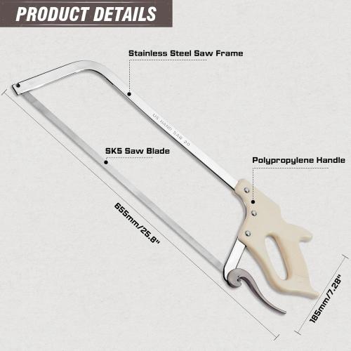 KATA Bone Meat Saw for Butchering: 20-Inch HackSaw Butcher Saw for Deer-Meat & Bone Cutting with SK5 Blade - Handsaws for Butchering at Home, Meat Processing, Processed Livestock and Game