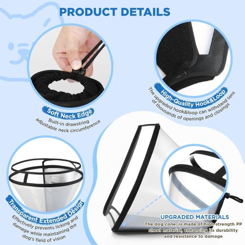 BONTHEE Dog Cone Collar for Surgery Recovery,Adjustable Transparent Pet Recovery Collar for Large Medium Small Dogs & Cats, Protective Elizabethan E-Collar for Wound Healing, Anti-Lick & Bite-S